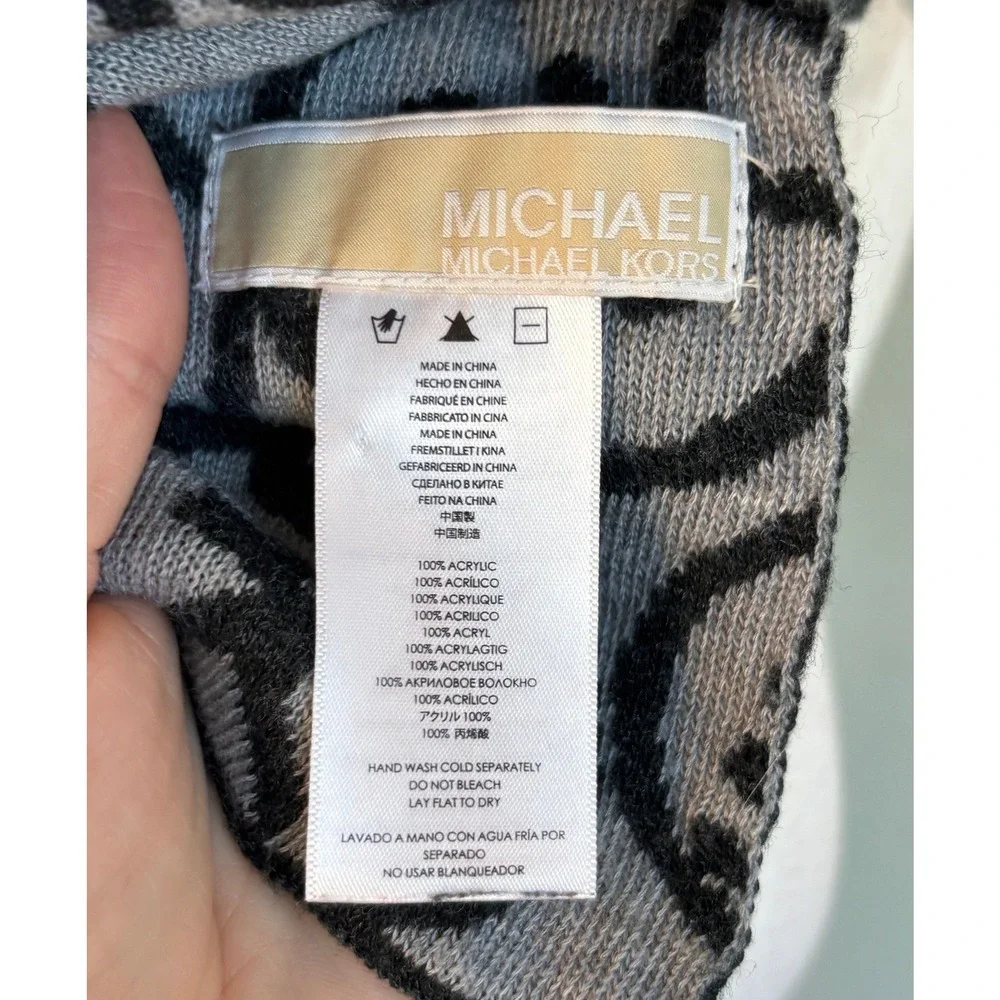 Michael Kors Scarf Bundle Cream Grey Logo Knit Wool Blend 2pc Set